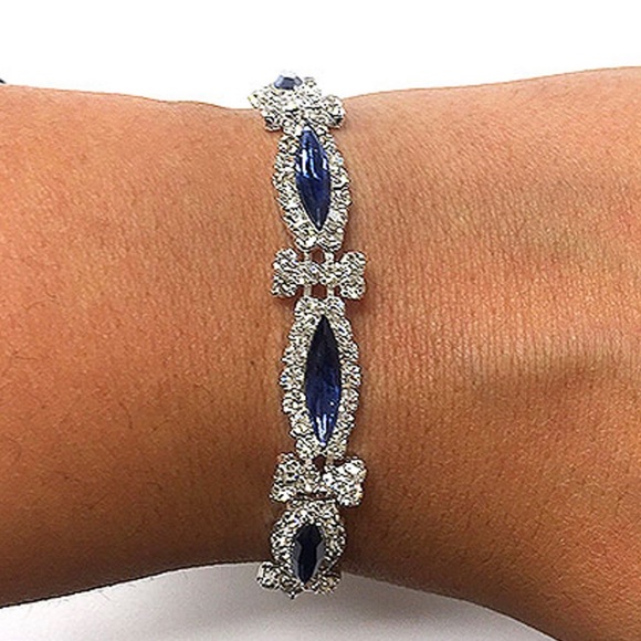 Marquis Shaped Montana Sapphire Blue Austrian Crystal Bracelet-Boutique - Picture 2 of 3